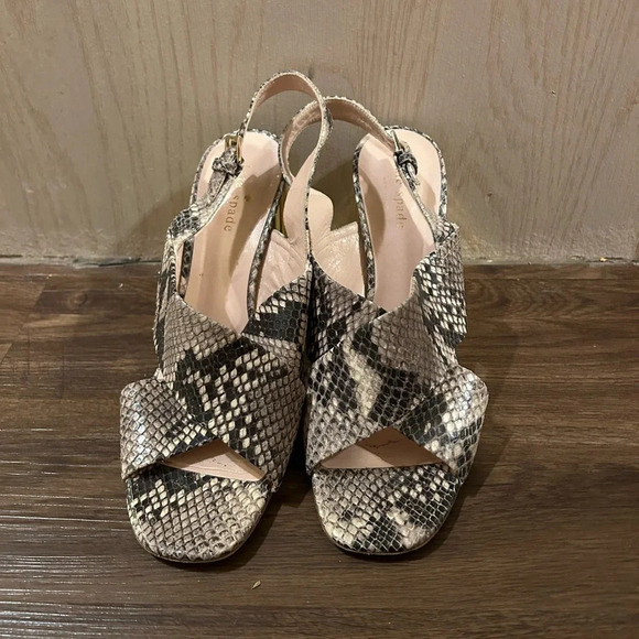 KATE SPADE Leather SnakeSkin Print Crisscross Straps High Gold block Heel buckle - Picture 2 of 9